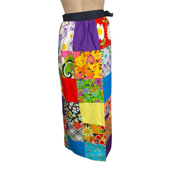 Vtg 60s Handmade Patchwork Hippie Cottagecore Psychedelic Wrap Maxi Skirt XS - Picture 9 of 11